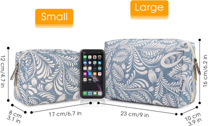 Small Makeup Bag for Handbag Cute Mini Cosmetic Bag PouchTravel Make up Bag for Purse (Blue Leaf, Small)