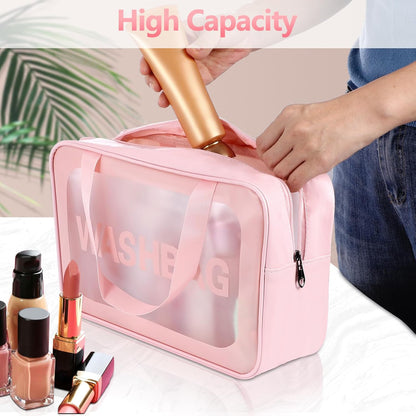 4 Pcs Clear Travel Toiletries Bag for Women, Travel Toiletry Bags Clear Wash Bag for Toiletries, PVC Waterproof Makeup Bag for Women and Girls (Pink)