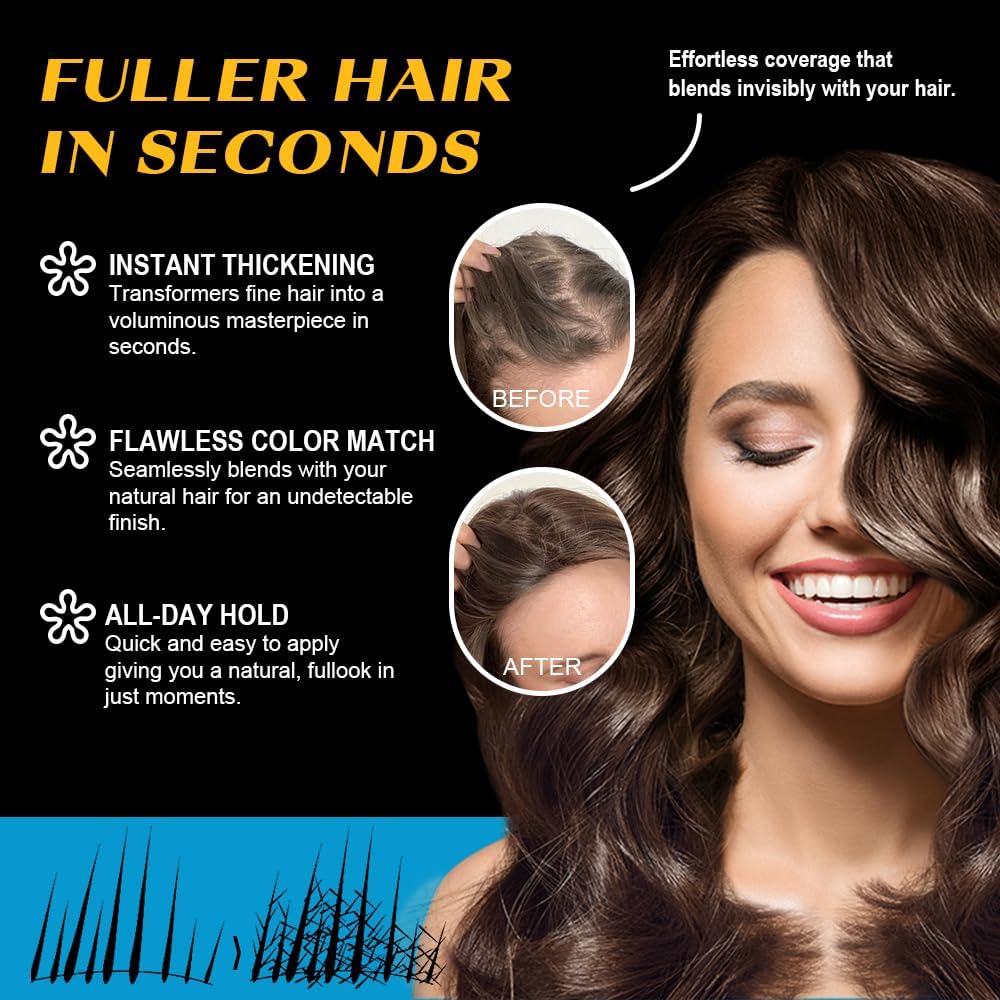 Hair Fibres DARK BROWN for Thinning Hair, Natural Keratin Hair Fibres for men &amp; Women for Instant Result, Concealer for Thicker, Fuller Hair, Undetectable &amp; Secure, Premium Long-Lasting Hold (28g)