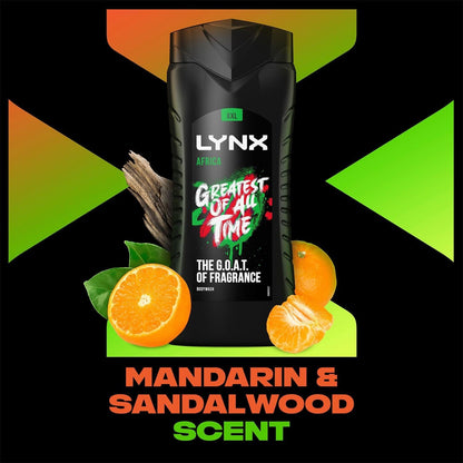 Lynx Limited Edition FIFA Africa 3-in-1 Body Wash shower gel with a mandarin &amp; sandalwood fragrance for an all day fresh &amp; clean feel 500 ml