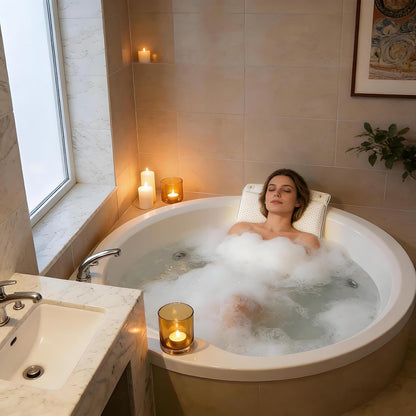 Bathtub Pillow Spa Bath Pillow Soft Cushioned Spa Headrest with 8 Non-Slip Suction Cups, Waterproof PVC &amp; Air Quilted Mesh, Support Neck &amp; Back for Relaxing Bath White