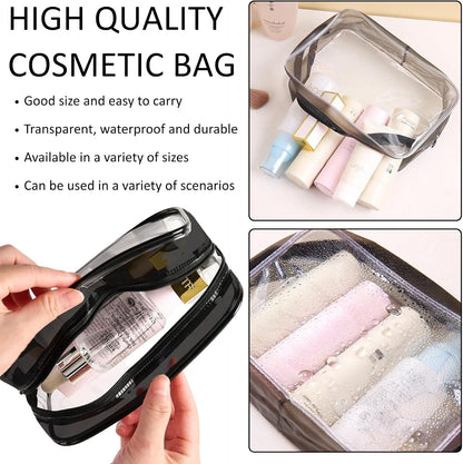 KEYRI 4 Pcs Clear Travel Toiletry Bag Makeup Bags Portable Waterproof Toiletry Bags for Women Men Airport Security Liquids Bags TSA Approved Holiday Travel Accessories Cosmetic Bag Organizer (Black)