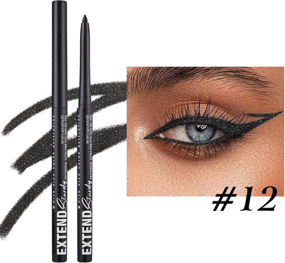 Waterproof Gel Black Eyeliner Pencil, Twist-Up Smudge-Proof Eye Liner with Fine Tip, Smooth Creamy Formula for Precise Shimmer Lines, for Waterline and Daily Makeup (12 Black)