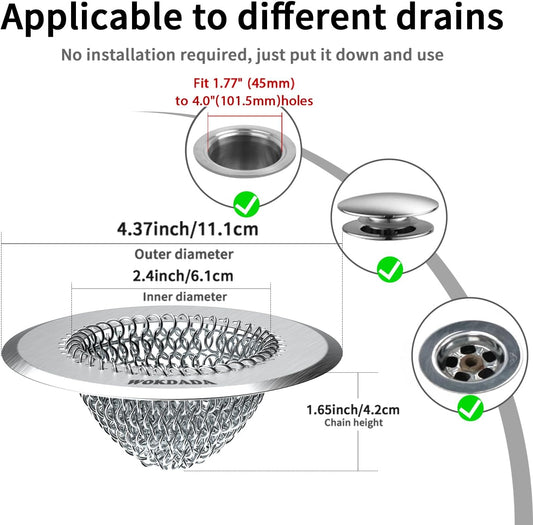 WOKDADA Shower Drain Cover, Fast Drainage Hair Catcher for Shower Drain, Reversible 304 Stainless Steel Drain Protector, Fits Shower, Bathtub, Pop-Up &amp; Regular Bathroom Drains(Patented Product)
