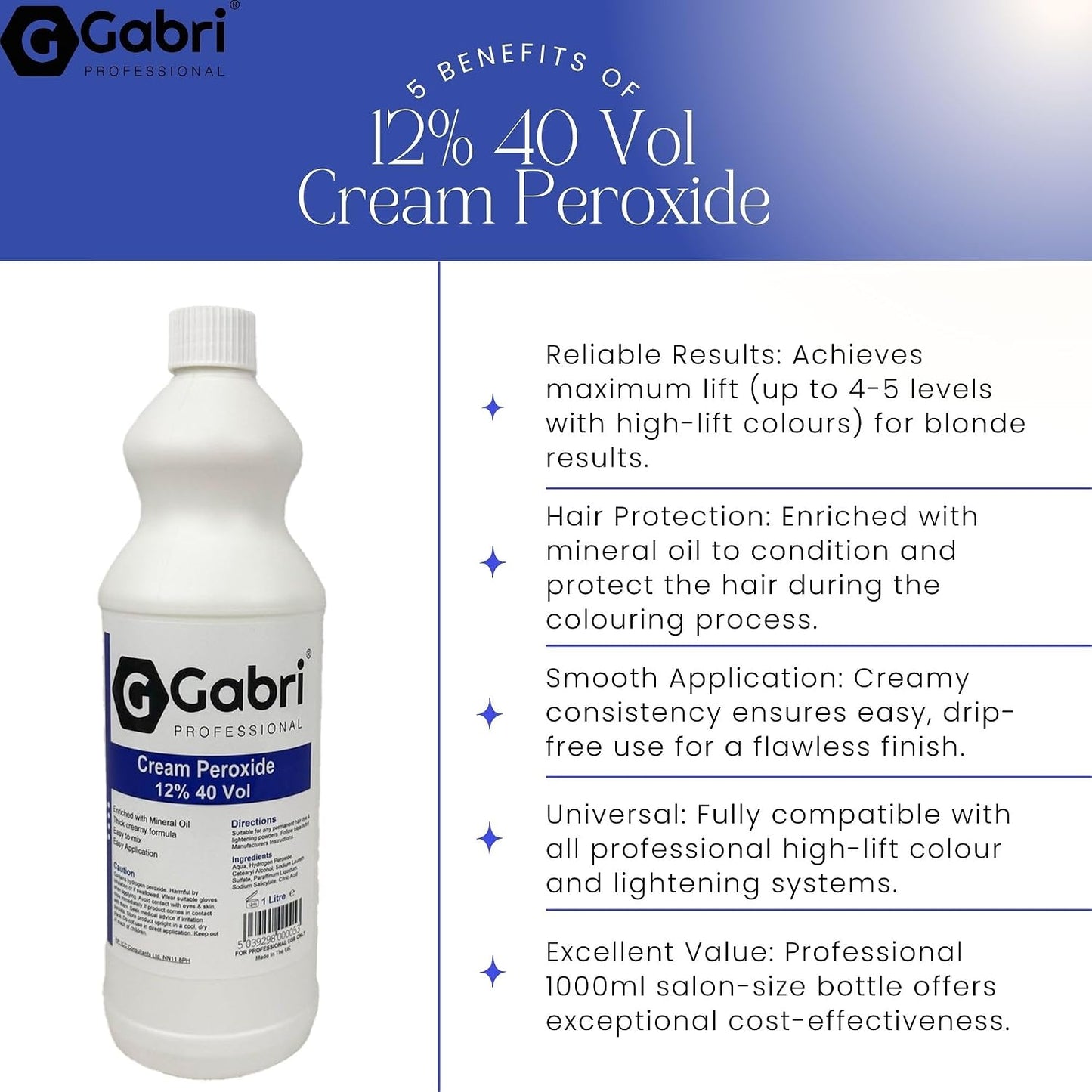 Gabri Professional Cream Peroxide (40 Volume 12%, 1000 ML)