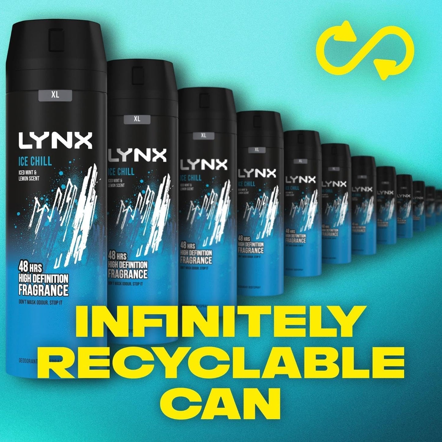 3 Pack of Lynx 48H Fresh Ice Chill with Frozen Mint and Lemon Deodorant Body spray 200ml