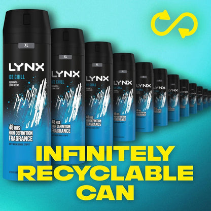 3 Pack of Lynx 48H Fresh Ice Chill with Frozen Mint and Lemon Deodorant Body spray 200ml