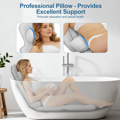 Full Body Bath Pillow for Bathtub, Bath Cushion for Head with 5D Air Mesh&amp;Powerful Suction Cups, Luxury Bathtub Pillow with Head Neck Shoulder Back Support for Spa Relaxing Fits All Bathtub (2)