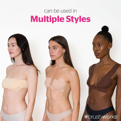Brushworks Body Tape Shade 2.0 Latte - Nude Stretchy Body &amp; Breast Lift Tape for Long-Lasting Support &amp; Invisible Hold, 5m Roll, Comfortable &amp; Skin-Friendly Bra Tape, Vegan &amp; Cruelty-Free