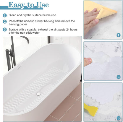 36PCS Non-Slip Strip Stickers for Bath and Shower, Wave Anti-Slip Strip with Scraper, Non Slip Bathtub Stickers for Stairs, Shower Room, Slippery Surfaces, Sauna, Kitchen-Transparent