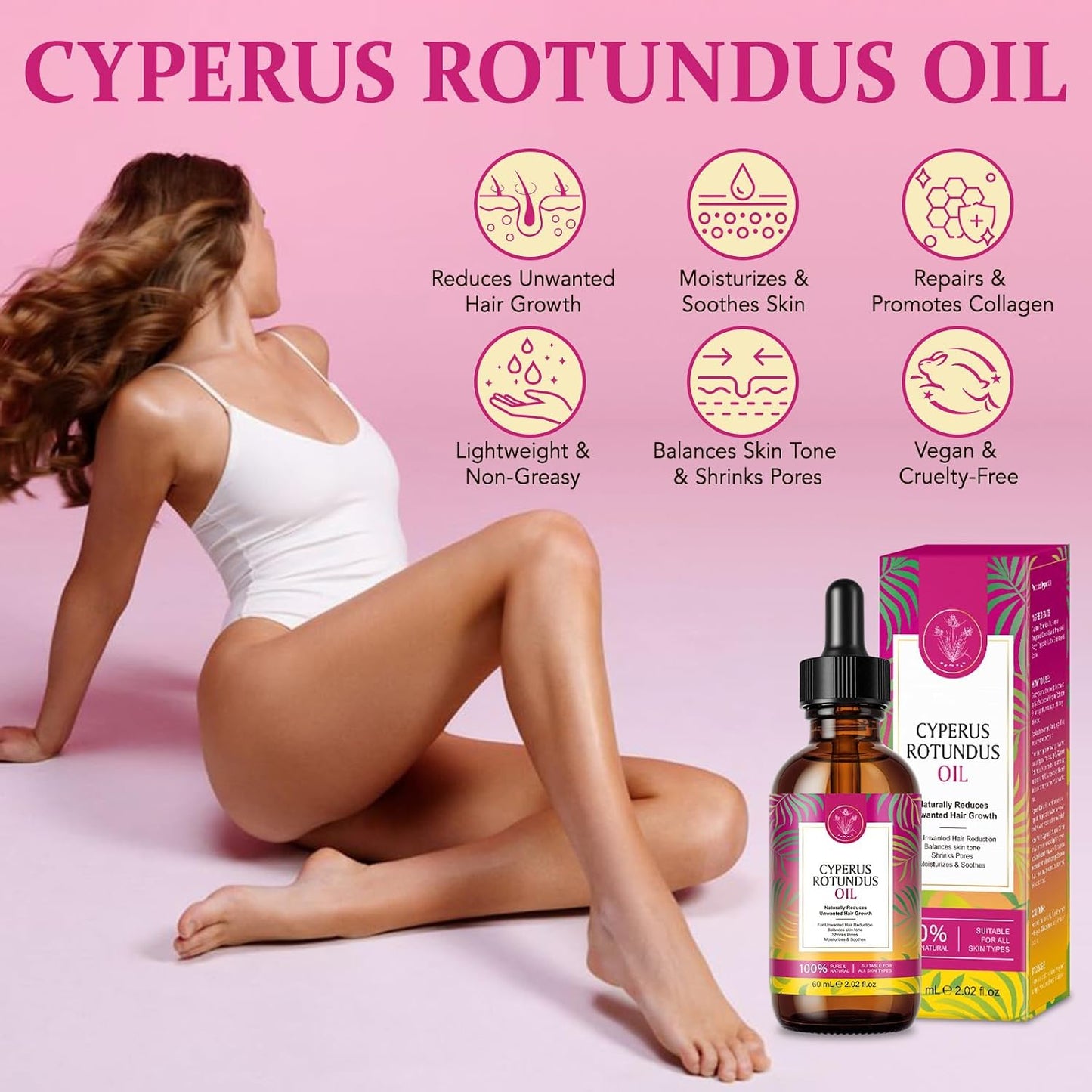 Cyperus Rotundus Oil, Cyperus Rotundus Oil for Hair Removal, Natural Hair Inhibitor Oils for Reducing Unwanted Body Hair Growth, Hydrating &amp; Soothing Skin Care-Oil for Body, Shrinks Pores (1 Pack)