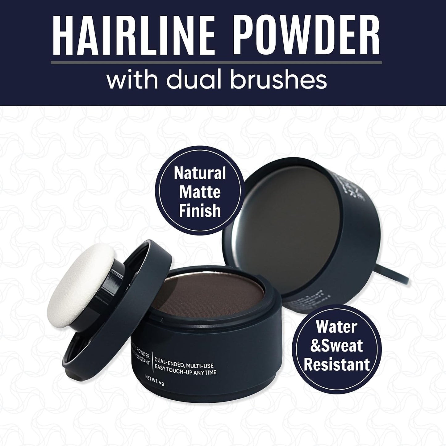 Dual Ended Hairline Powder for Root Touch Up and Grey Coverage - Water &amp; Sweat Resistant, Long-Lasting （#01 Dark Brown）