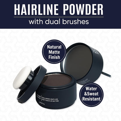 Dual Ended Hairline Powder for Root Touch Up and Grey Coverage - Water &amp; Sweat Resistant, Long-Lasting （#01 Dark Brown）