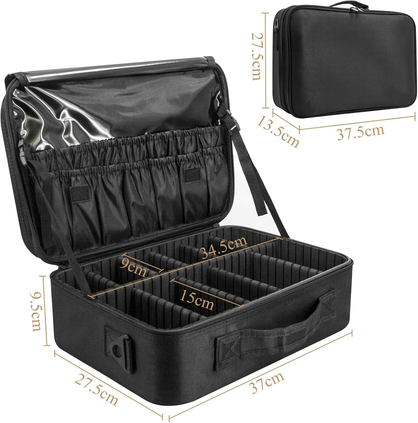 Makeup Organiser Bag Make up Case: Large Travel Cosmetic Case Organiser Professional Portable Makeup Storage Bag for Toiletry Make Up Artist Tool Brush Vanity Beauty Box with Adjustable Dividers