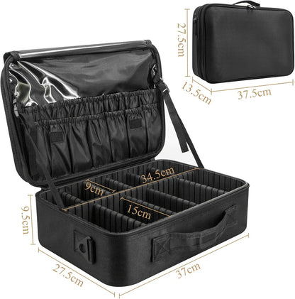 Makeup Organiser Bag Make up Case: Large Travel Cosmetic Case Organiser Professional Portable Makeup Storage Bag for Toiletry Make Up Artist Tool Brush Vanity Beauty Box with Adjustable Dividers