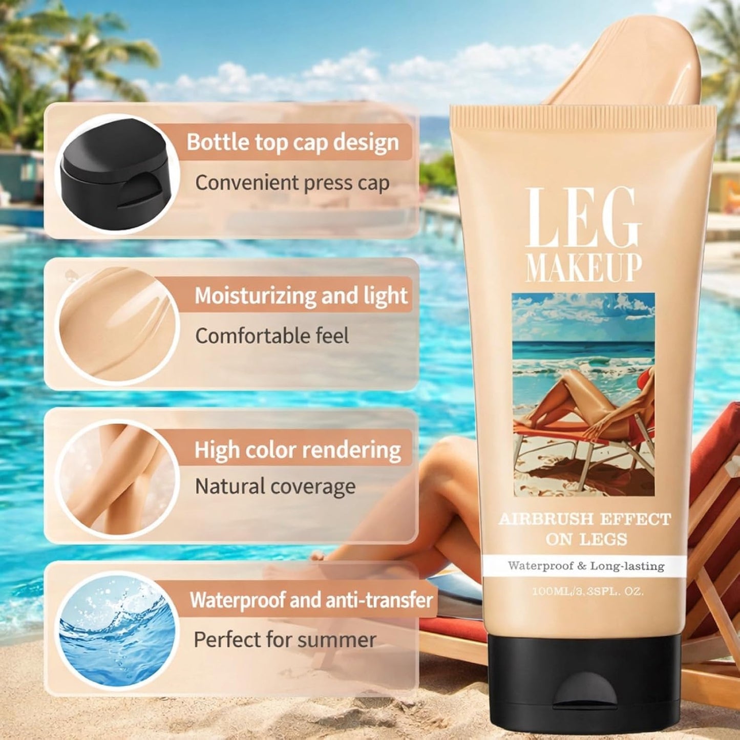 Waterproof Leg Makeup to Cover Veins,No Transfer Full Coverage Body Foundation&amp;Concealer,Long Lasting Waterproof Leg&amp;Body Makeup for Mature Skin,Scar Cover Up Makeup,Concealer for Women(Fair Brown)