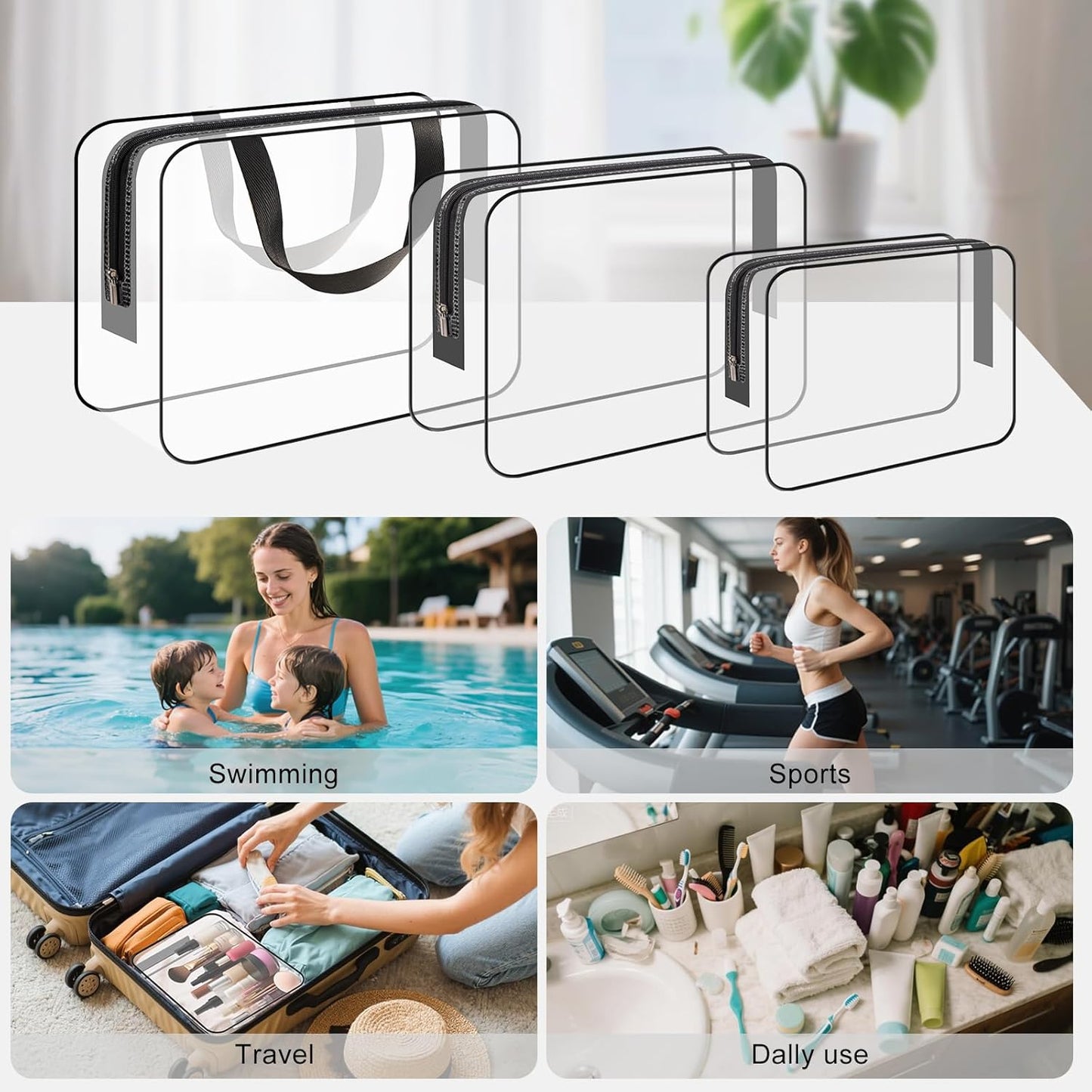 Clear Wash Bag for Toiletries, Funnasting 3 in 1 Waterproof Clear PVC Travel Makeup Bag Business Bathroom for Men, Women and Kids