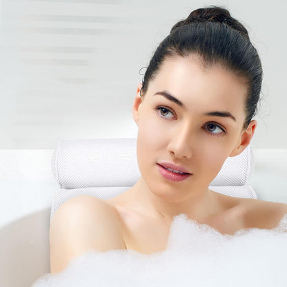 Luxury Bath Pillow Waterproof Air Mesh Bath Cushion With Suction Cups For Head And Neck | Ergonomic Bathtub Pillows Home Spa and Hot Tub Headrest | Bathing Accessories (Single)