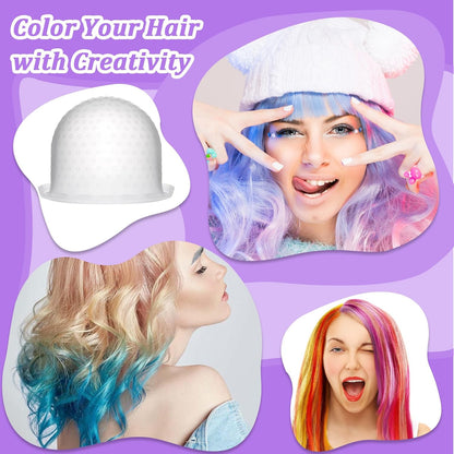 Yuanchu Silicone Highlight Hair Cap with Hair Coloring Brushes, Needle and Gloves Highlighting Frosting Cap Professional Salon Silicone Dyeing Staining Hairdressing Tools 7PCS