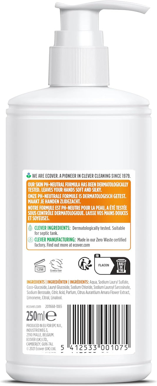 Ecover Hand Wash, Hand Soap, Gentle Hand Cleansing, Fresh Citrus &amp; Orange Blossom Scent, Pack of 1, 1 x 250ml