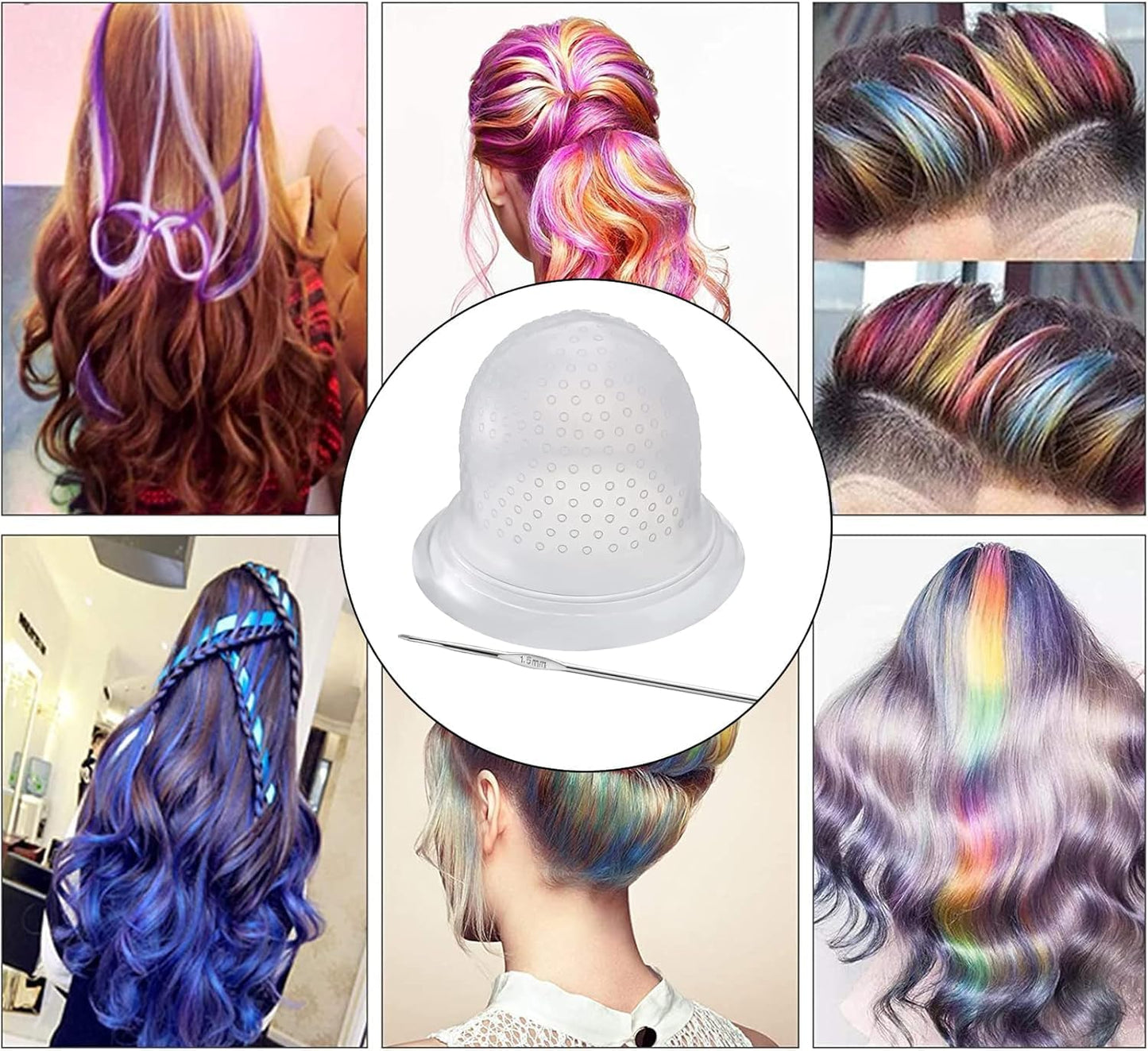 Highlighting Cap, Highlight Cap and Hook Kit, Hair Highlighting Kit, for Color Hair Salon Hairdressing Dyeing Staining Tools for Women Men(White)