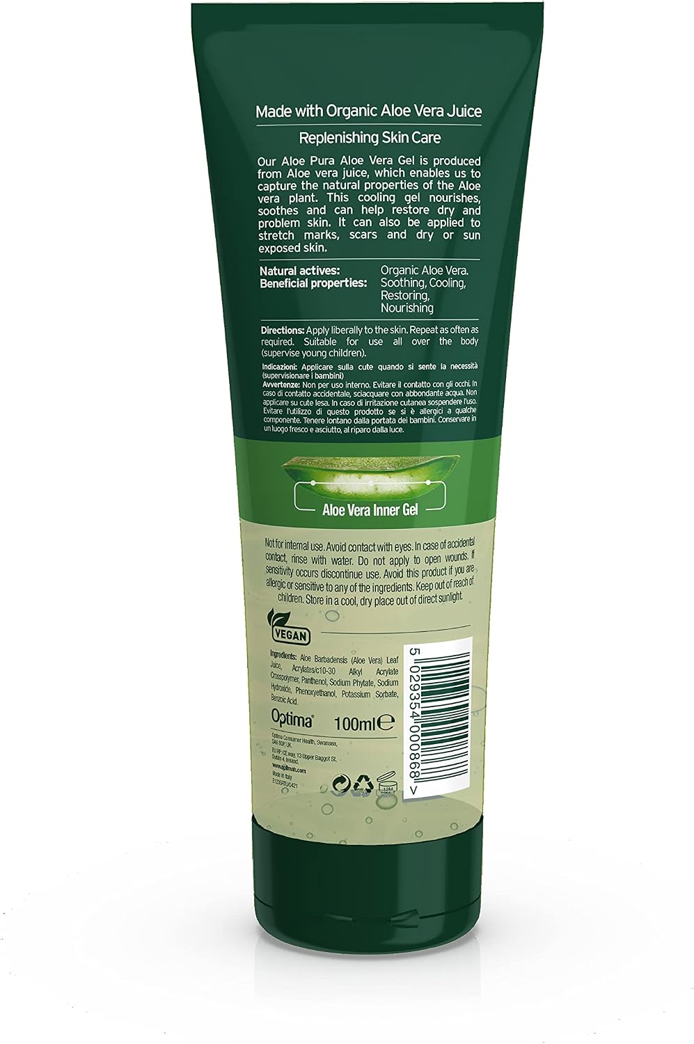 Aloe Pura, Organic Aloe Vera Gel, Natural, Vegan, Cruelty Free, Paraben &amp; SLS Free, Cooling, Soothing, 100ml