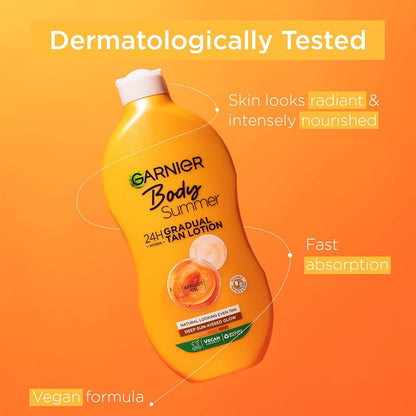 Garnier Summer Body Gradual Tan Moisturiser Deep, For A Radiant Sun Kissed Glow, Suitable For Face &amp; Body, 24 Hour Hydration &amp; A Natural Even Tan, Fast Absorption, Vegan Formula, 400ml