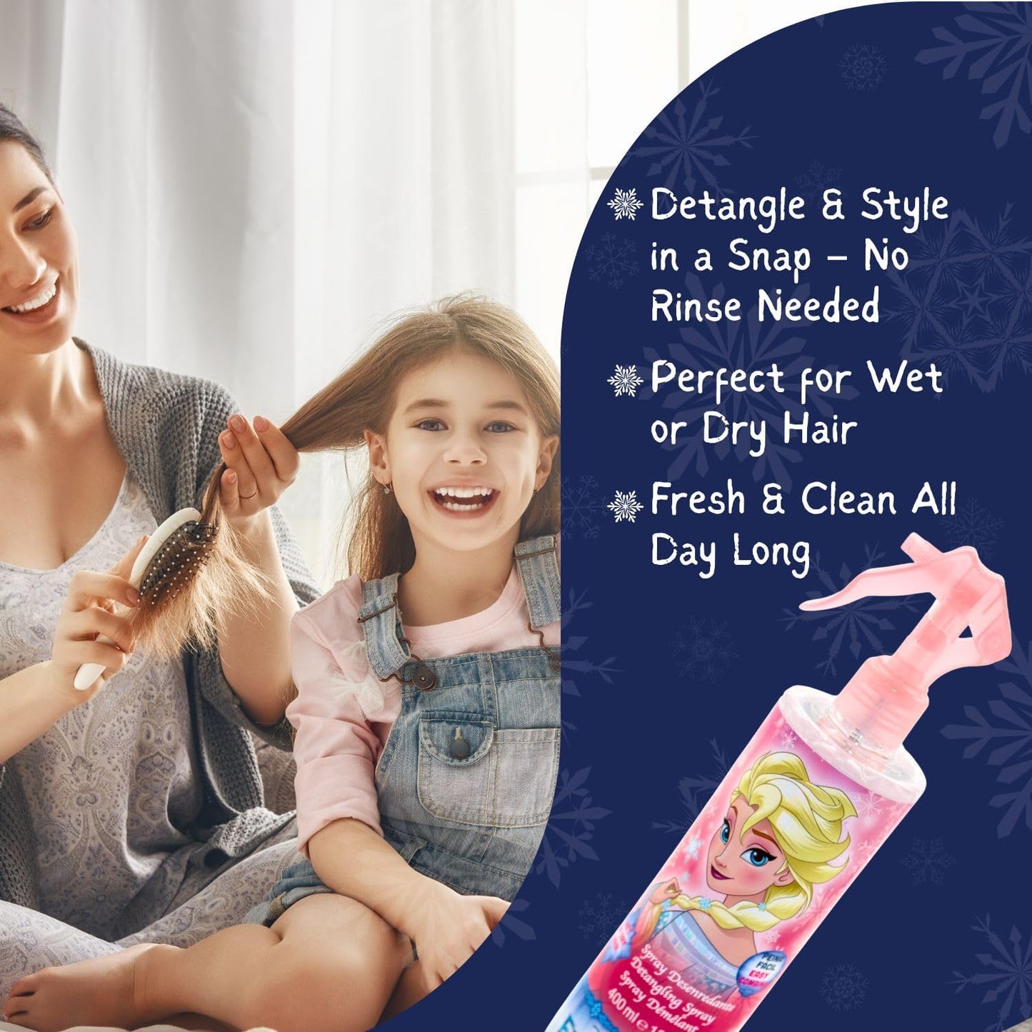 Disney Frozen Detangling Spray - Kids' Hair Detangler for Effortless Combing, Wet &amp; Dry Hair - Gentle, Dermatologically Tested Formula - Safe for Children Aged 3+, 400ml