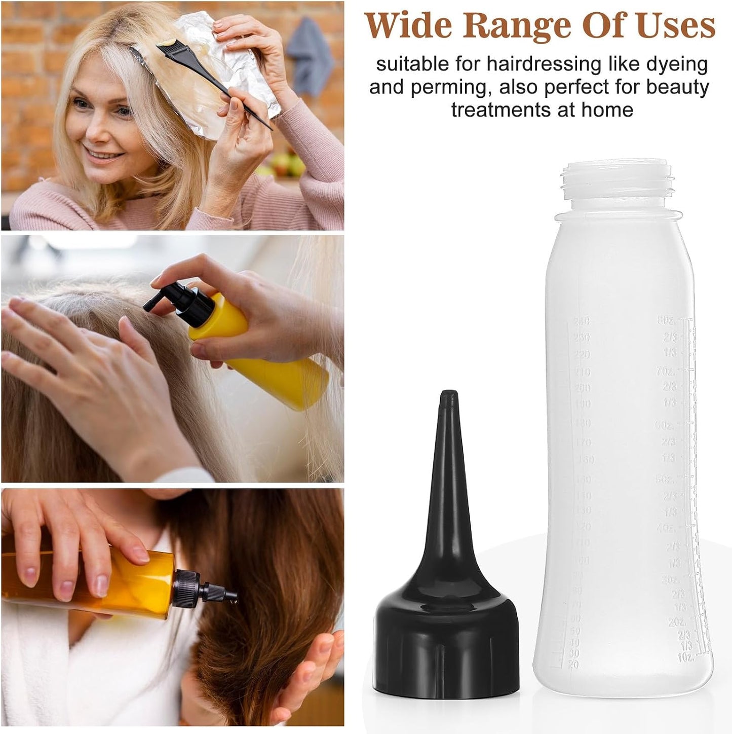 Operitacx 3pcs 250ml Hair Oil Applicator Bottle, Empty Hair Dye Squeeze Bottle with Nozzle, Refillable Scalp Oil Applicator for Root Comb Salon, Size L
