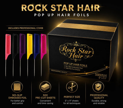 EMBOSSED POP UP LIGHLIGHTING FOILS WITH !!! FREE !!! ANTI STATIC WEAVING COMB silver FOILS for highlights, balayage, hairdressing foils no slip extra tough embossed texture NO NEED TO CUT FOILS