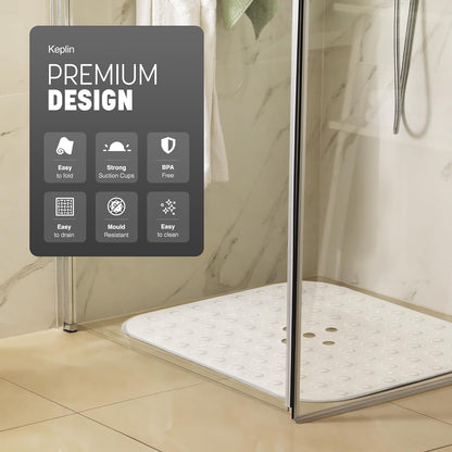 KEPLIN Premium Non-Slip Shower Mat - 164 Suction Cups, BPA &amp; Latex Free, Mildew Resistant, Machine Washable - Safe, Durable &amp; Comfortable for Shower Floors &amp; Stalls (White, Small (54 x 54cm))