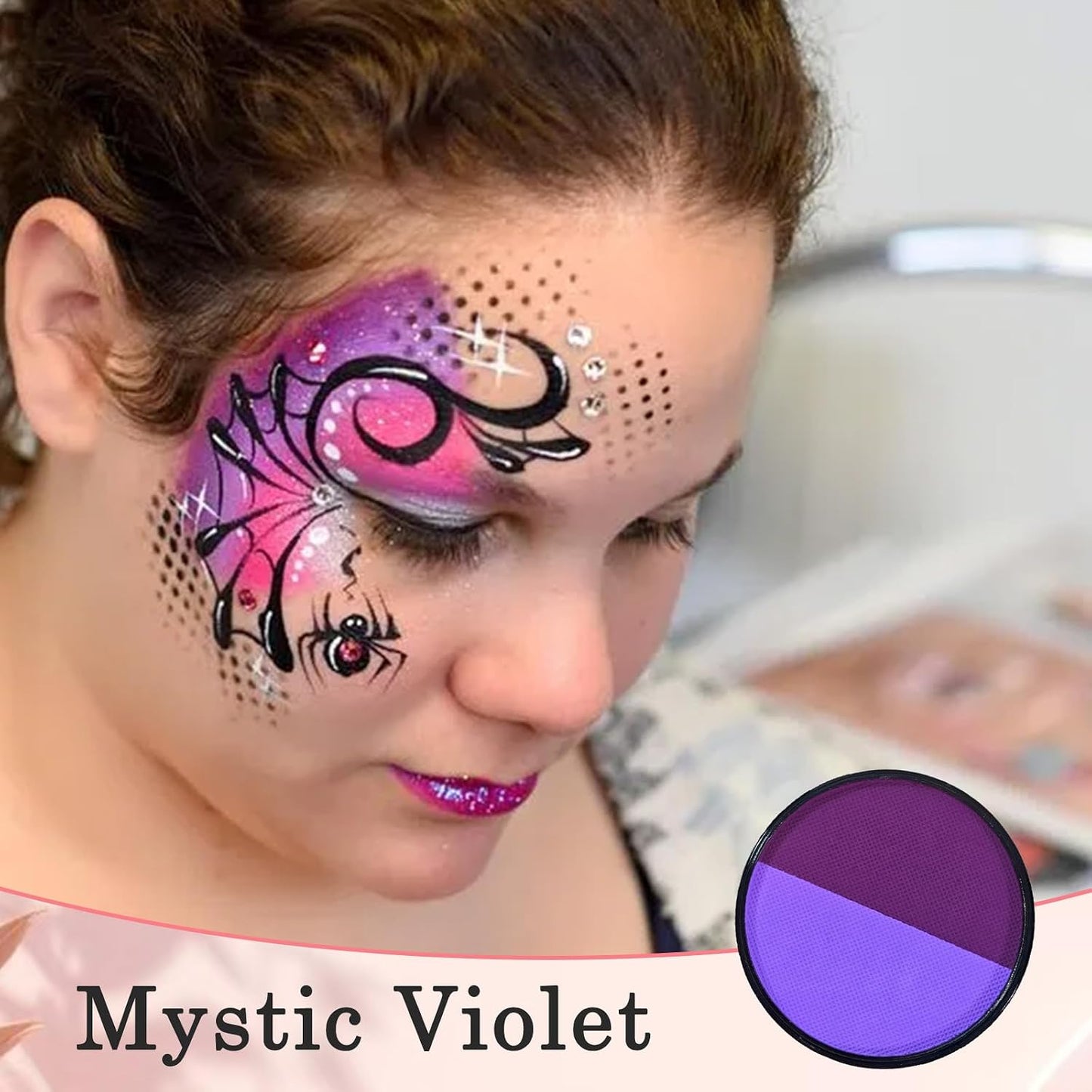 Two-Colour Water-Soluble Face and Paint Palette with Brush - Deep Purple &amp; Neon Purple High Saturation Pigments for Halloween, Cosplay, Theatre, Stage Performance SFX Makeup