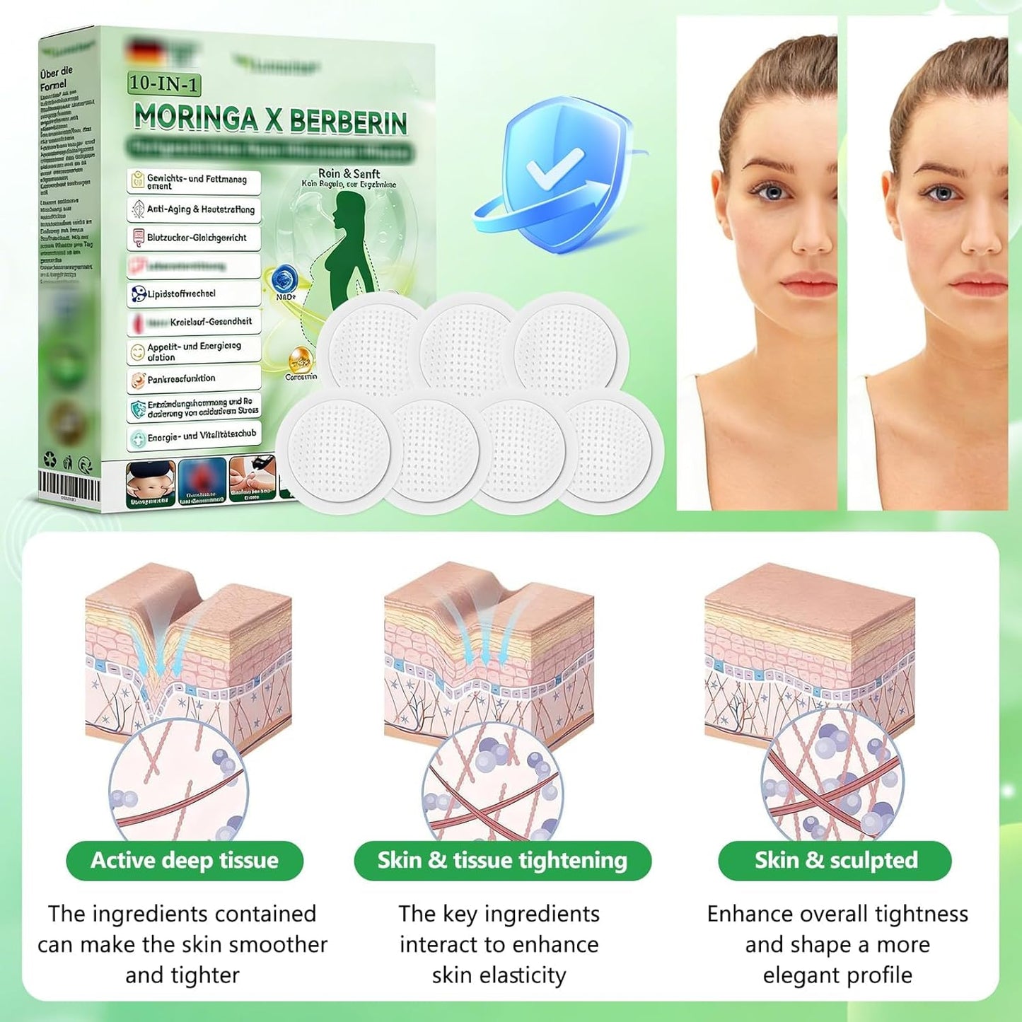 Moringa 10-in-1 Advanced Nano Microneedle Patches, 7Pcs Professional Microneedle Patches, Natural Slim Skin patche for Women and Men, Gentle for All Skin (2 boxes) B