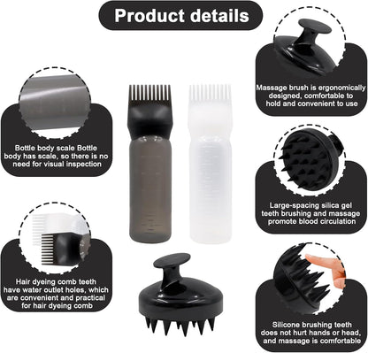 2Pcs Root Comb Applicator Bottle, Plastic Hair Dye Oil Applying Applicator, Scalp Massager Shampoo Brush