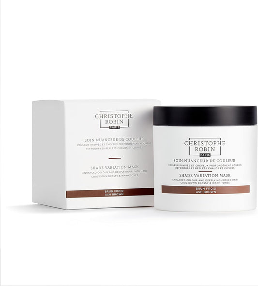 Christophe Robin Shade Variation Mask - Ash Brown 250ml – Deep Conditioning treatment for Brown hair - Instantly Neutralises Brassiness &amp; Red Tones for Cool, 96% Natural Ingredients