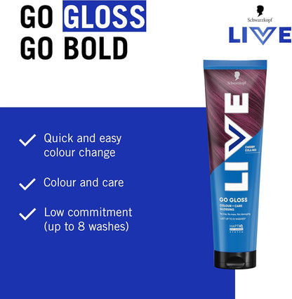 Schwarzkopf LIVE Go Gloss Cherry Cola Red, Colour &amp; Care Hair Glossing for Instant Glossy Hair, with HaptiQ Anti-Damage System, Up to 8 Washes