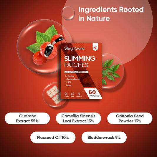 Guarana Slimming Patches | 60 Patches | 2 Months Supply | with 55% Guarana Extract, Flaxseed &amp; Griffonia Seed Powder | Natural &amp; Safe | Ultra-Thin &amp; Transparent | Suitable for Sensitive Parts