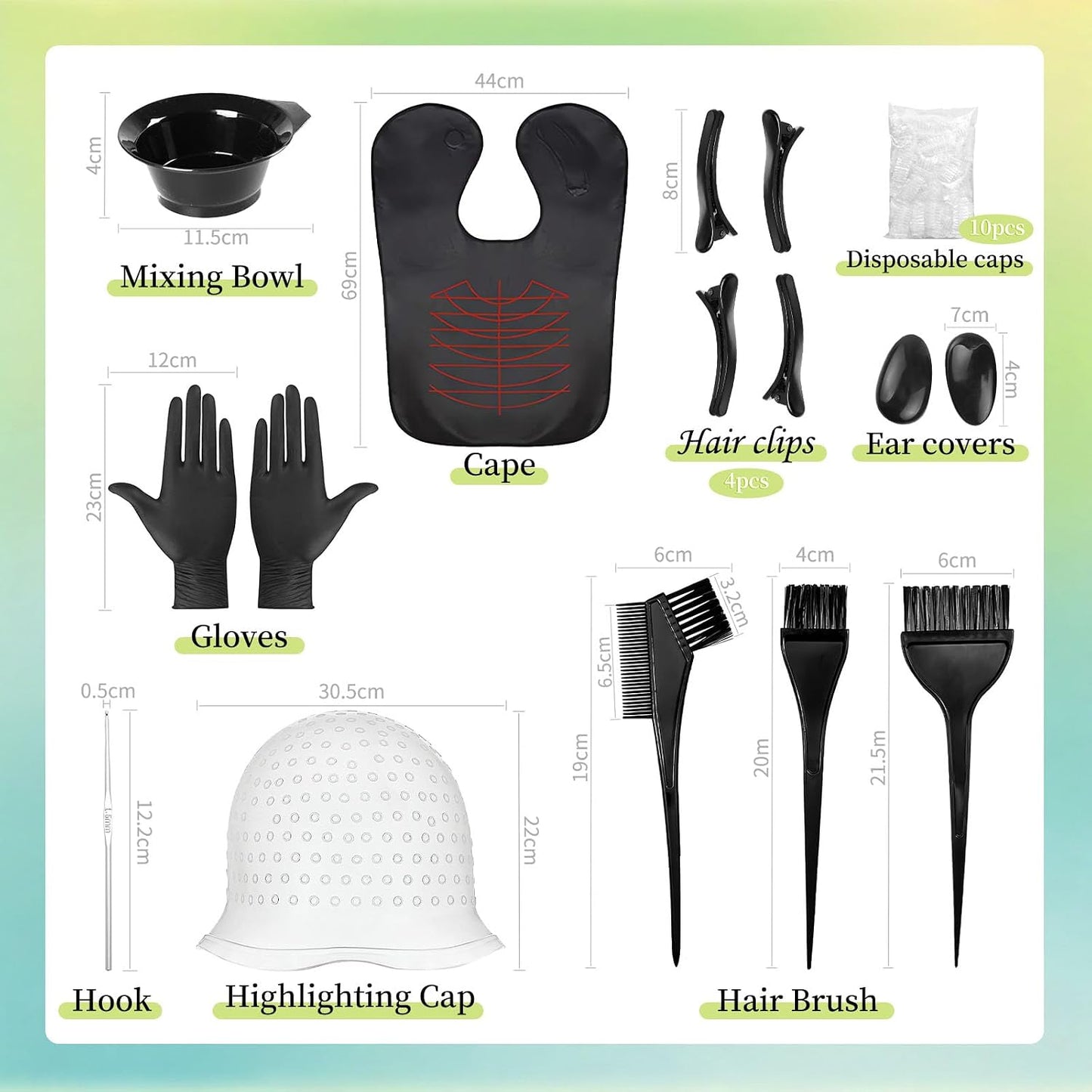 Hair Brush Highlighting Kit with Hair Dye Brush,Dye Mixing Bowl,Highlighting Cap and Hook Hair Dye Comb,Gloves,Cape,Hair Tools Accessories for Bleach,Hair Colour Highlight (7 PCS)