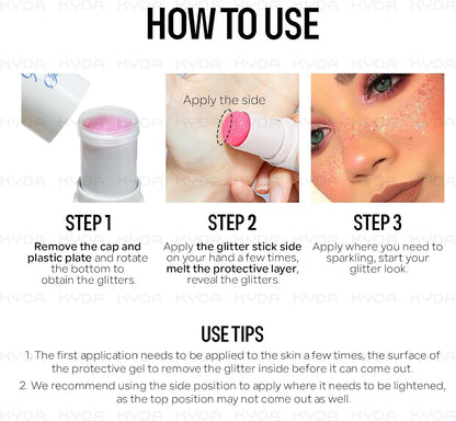 KYDA Body Glitter Stick, Chunky Glitter Gel for Face Body Hair, Sparkling Holographic Mermaid Sequins Paint, Waterproof Multiuse Makeup Glitter Gel,Purple