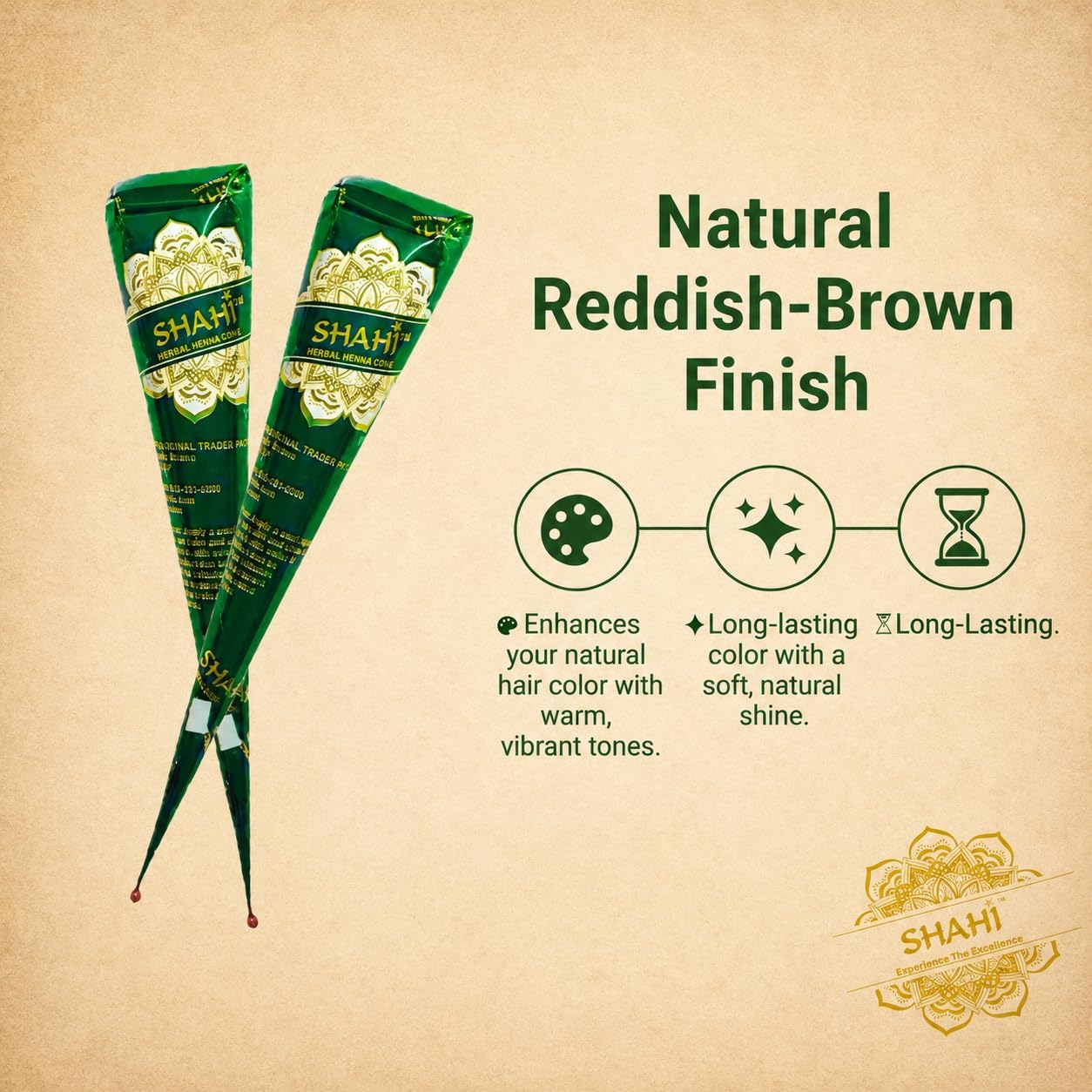 Shahi 100% Natural Henna Cones, Ready to Use Organic Henna Paste Cones, Mehandi Cone Made From Triple Sifted Henna Leaf Powder, Long-lasting Henna Paste for Festivals, Chemical-free (Pack of 3)