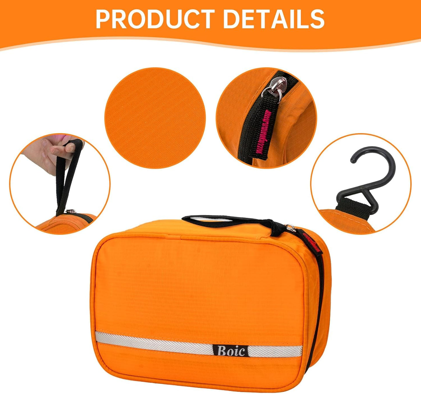 Hanging Toiletry Bag Waterproof, Large Man Wash Bags for Men, Travel Toiletry Bag Folding Portable Toiletries Bag for Men &amp; Women with 4 Compartments, Orange, 28 x 12 x 21cm