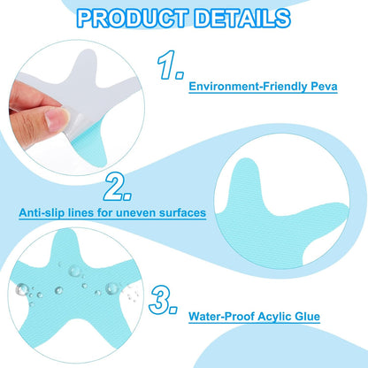 PATIKIL Bathtub Non Slip Stickers 3.86x3.86 Inch, 12 Pack Starfish Safety Shower Floor Anti Slip Stickers with Adhesive Decals Scraper for Bath Tub Shower Floor Stair, Blue