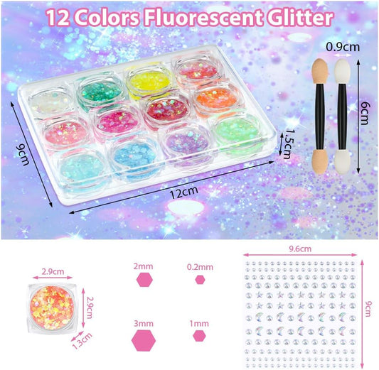 Body Glitter Gel, 12 Colours Face Glitter, Mermaid Sequins Hair Glitter, Chunky Glitters Sparkling Gel for Face, Eye, Body, Hair, Festival Party Makeup Decoration (Style B)
