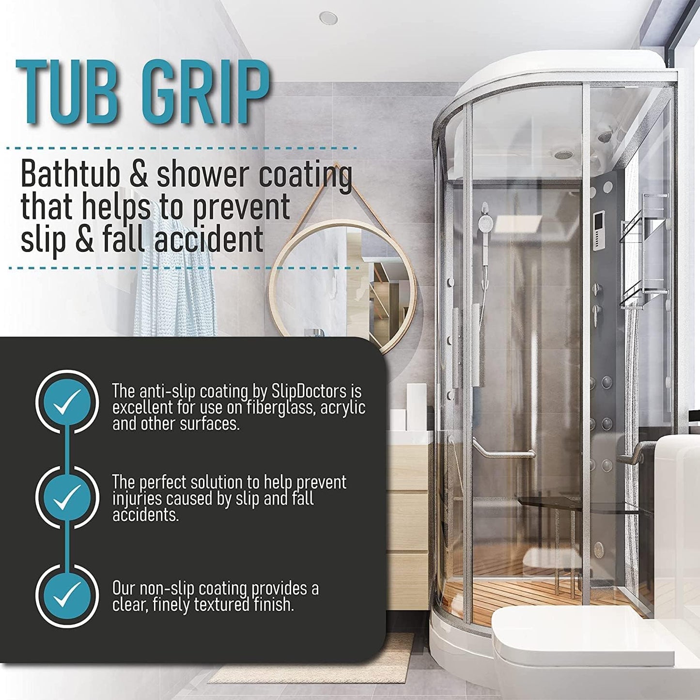 Anti slip Coating for Baths and Showers – Roller Included, Easy Application – Tub Grip by Slip Doctors transparent non slip formula increases traction on fiberglass and acrylic tubs, showers and trays