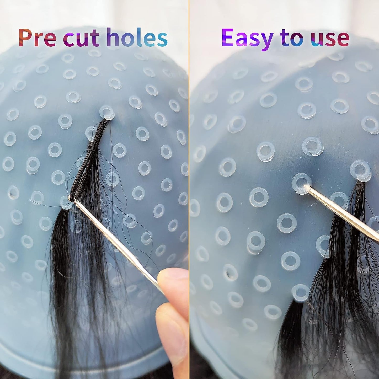 Hair Highlighting Kit Pre Punched Holes Highlighting Cap Streaking Cap Highlight Cap and Hook Kit Hair Dye Cap Hair Dyeing Salon Home Hairdressing Reusable Hair Streaking Kit for Highlights