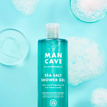 Mancave Men's Ultra-Premium Shower Gel Fragrance Gift Set, 4 x 500ml Natural Sulphate Free Shower Gels: Wild Mint, Lemon &amp; Oak, Cedarwood and Sea Salt fragrances, Vegan Friendly, Packaging May Vary