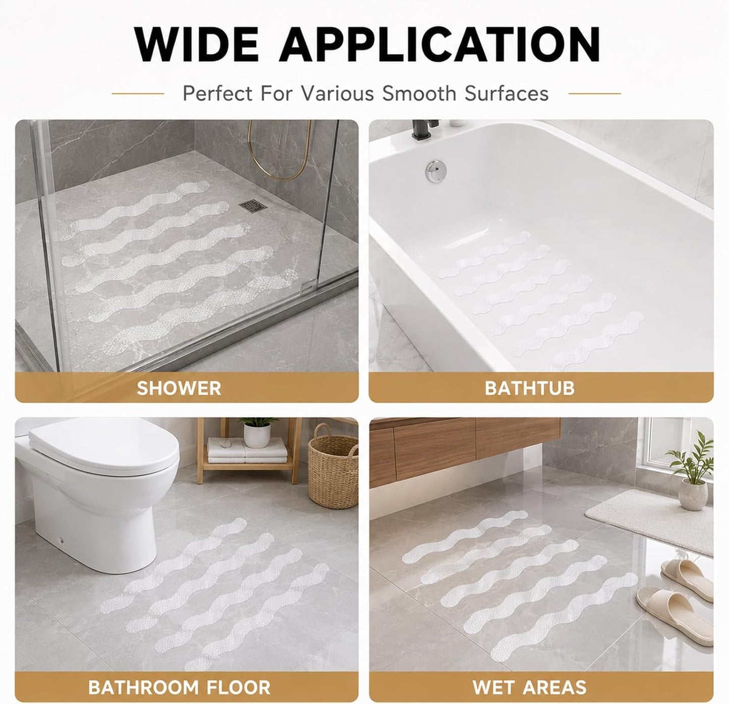 36PCS Non Slip Bath Stickers, S-Wave Anti Slip Shower Stickers for Safety, Transparent Self-Adhesive Bathtub Strips for Bathroom, Stairs, Wet Floors, Kitchen - Includes Scraper