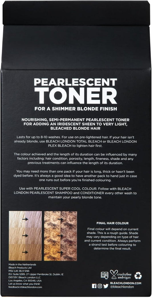 Bleach London Pearlescent Toner Kit: Neutralise Yellows &amp; Achieve Pearly Blonde Colour, Ammonia-Free Semi-permanent Toner for Bleached Blonde Hair, Includes Colourant, Developing Lotion, and Mask