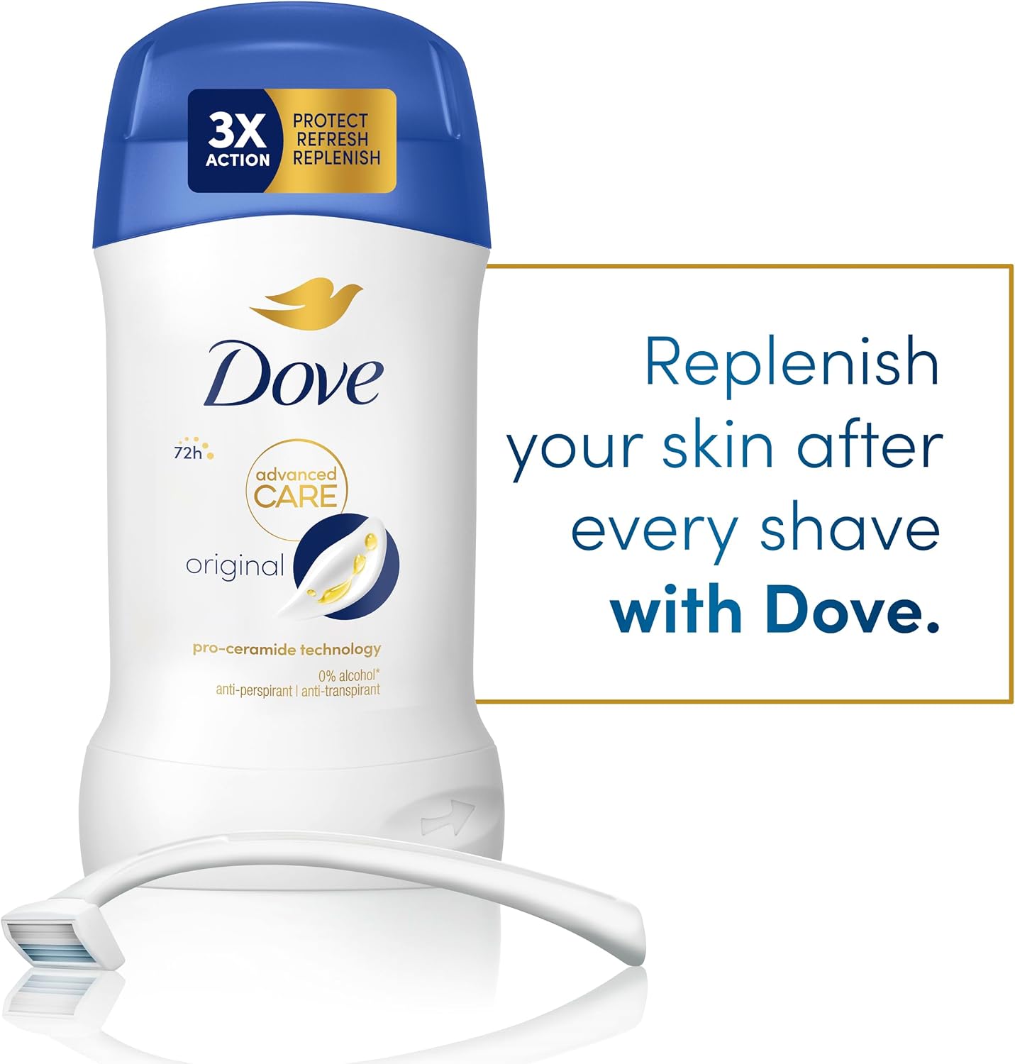 Dove Advanced Care Original Anti-Perspirant Cream Women's Deodorant Stick with pro-ceramide technology for 72 hours sweat protection 50 ml