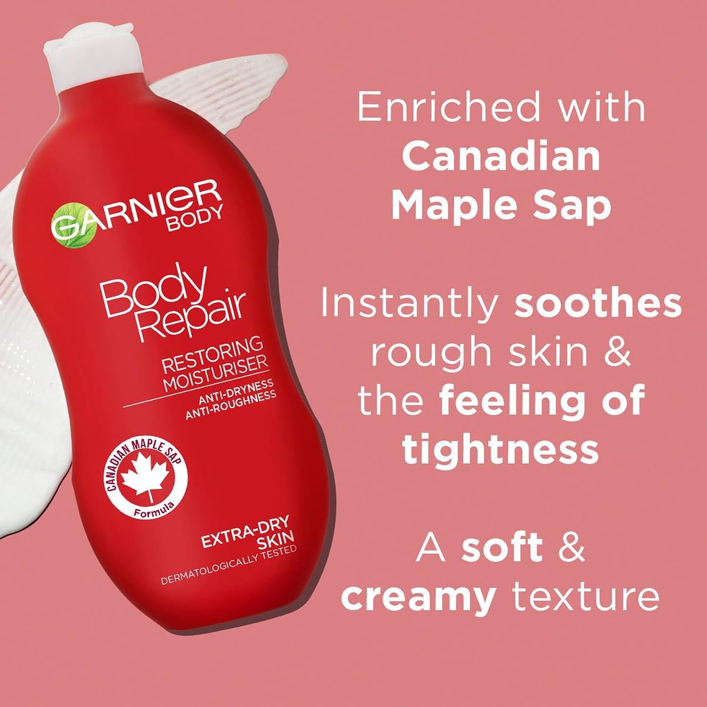 Garnier Body Repair Restoring Moisturiser 400ml, With Nourishing &amp; Soothing Canadian Maple Sap, 24 Hour Hydration, For Extra Dry Rough Skin, Fast Absorbing &amp; Non-Greasy